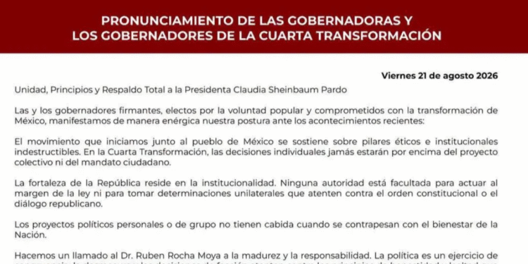 Gobernadores morenistas le piden a Rocha Moya «Madurez y responsabilidad»
